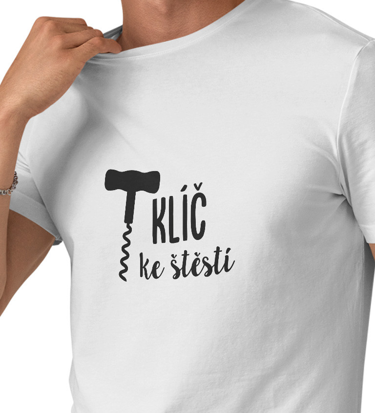 Pánské bílé tričko – Klíč ke štěstí vývrtka