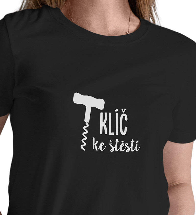 Dámské černé tričko – Klíč ke štěstí vývrtka