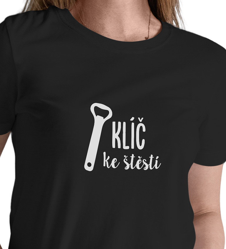 Dámské černé tričko – Klíč ke štěstí otvírák
