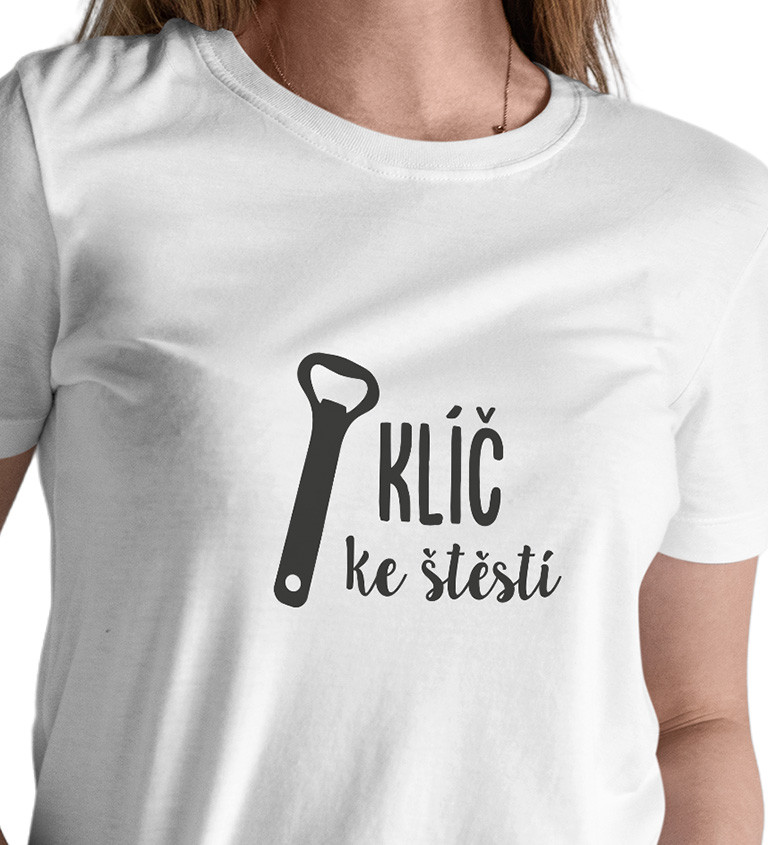 Dámské bílé tričko – Klíč ke štěstí otvírák