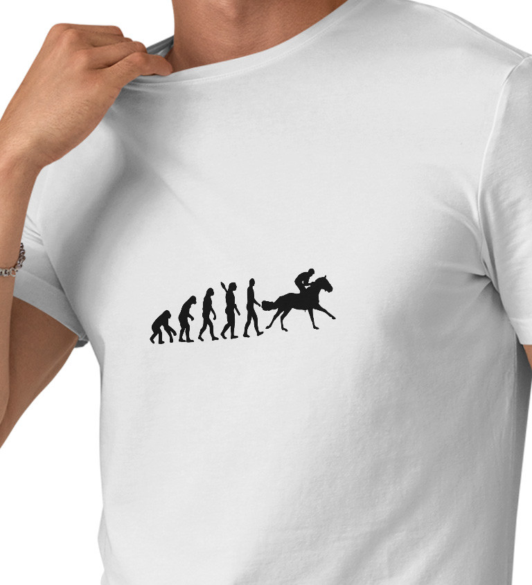 Pánské bílé tričko – Evoluce jezdec
