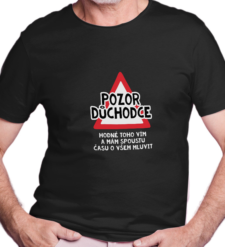 Pánské černé tričko – Pozor důchodce