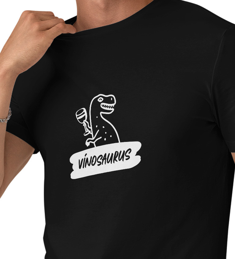 Pánské černé tričko – Vínosaurus