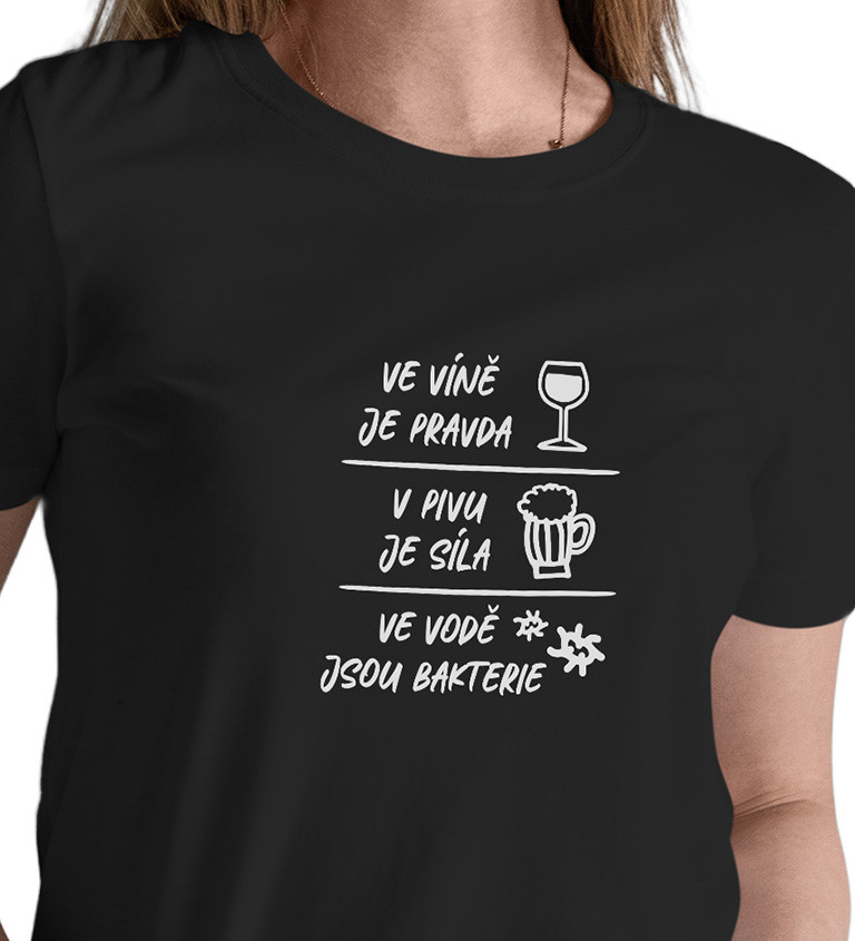 Dámské černé tričko – Ve víně je pravda