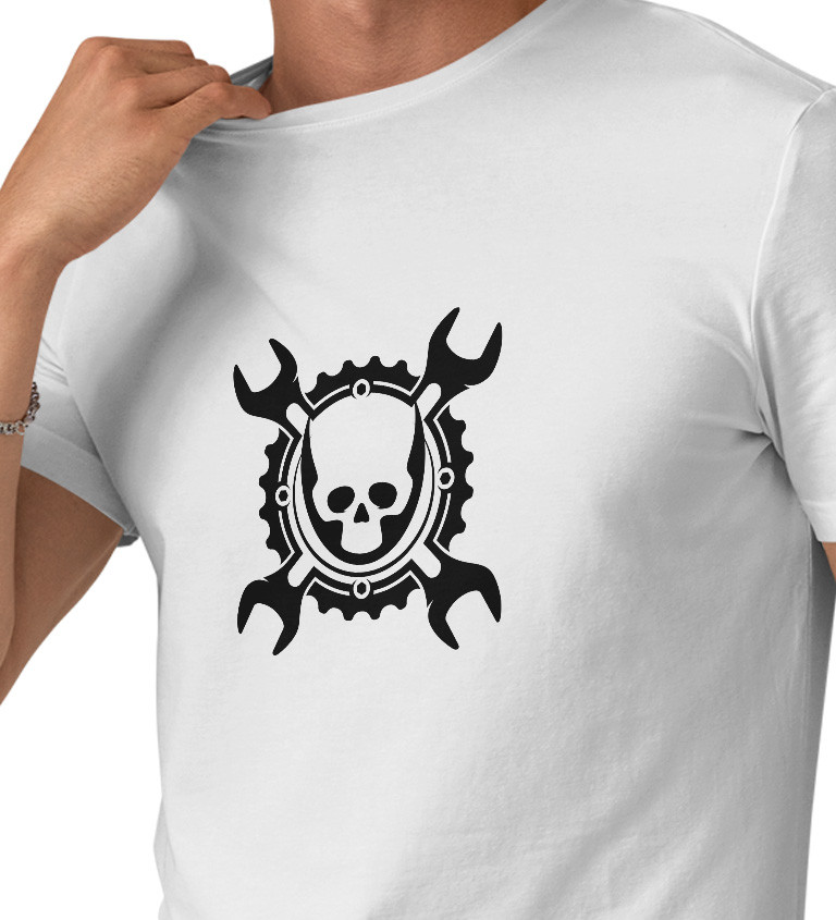 Pánské bílé tričko – Mechanik lebka