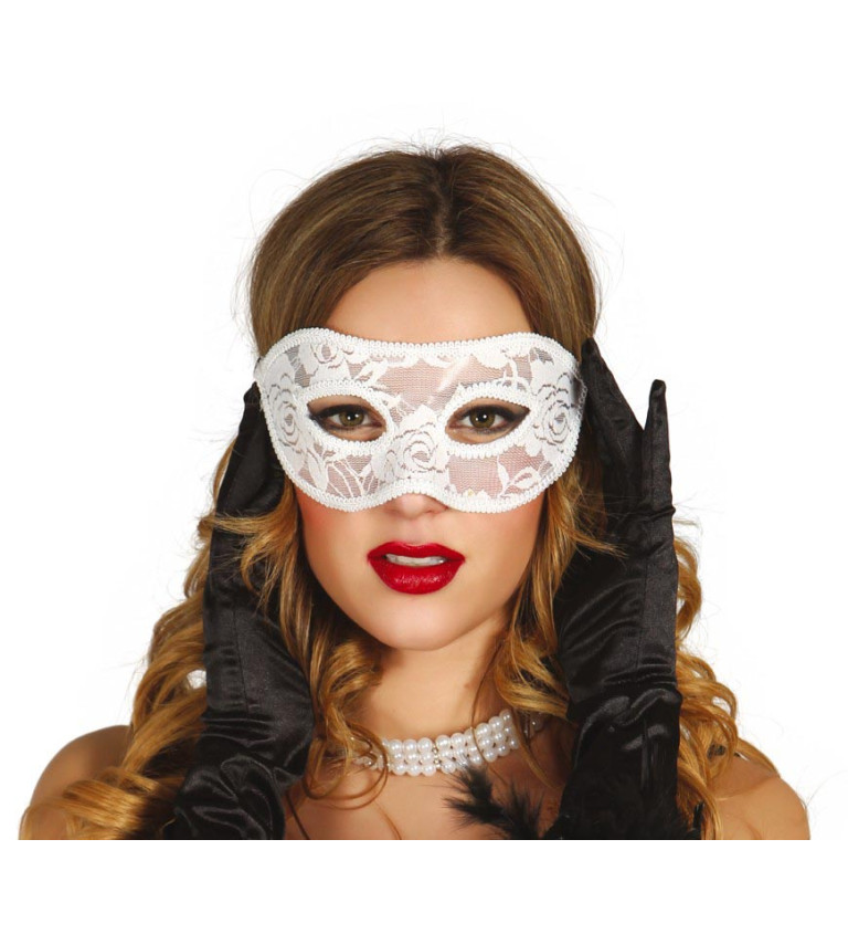 Krajková škraboška – bílá