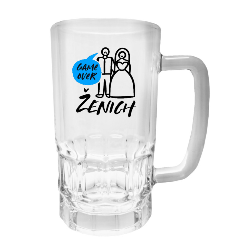 Skleněný půllitr s potiskem – Ženich game over