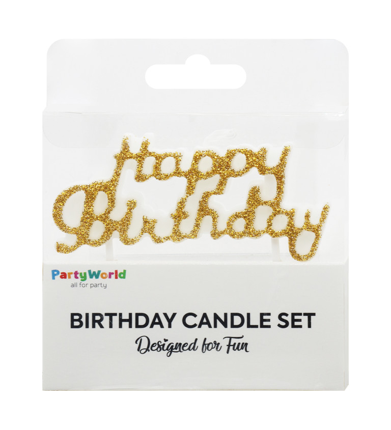 Třpytivá žlutá svíčka – Happy Birthday