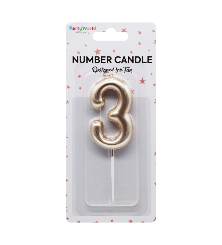 Rose gold dortová svíčka číslo 3
