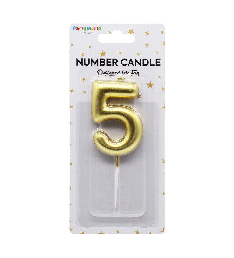 Zlatá dortová svíčka číslo 5