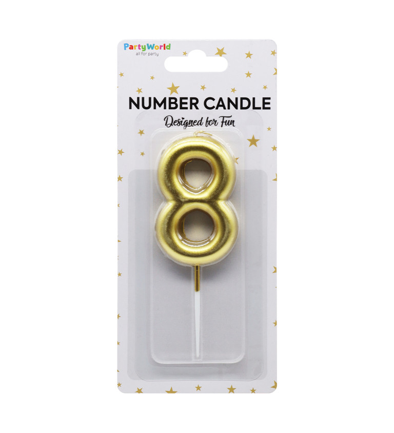 Zlatá dortová svíčka číslo 8