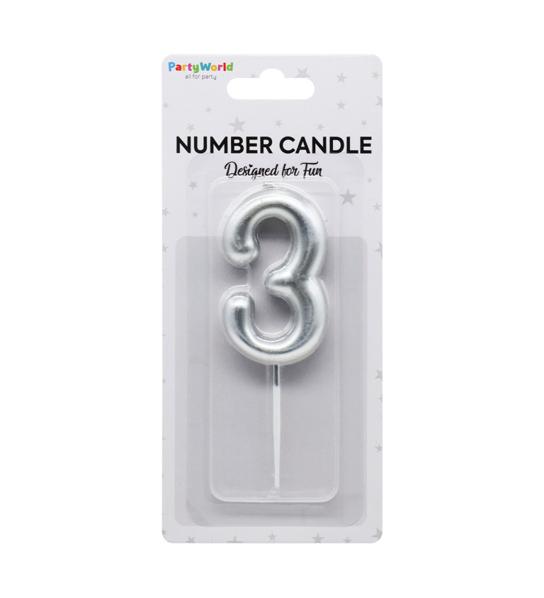 Stříbrná dortová svíčka číslo 3