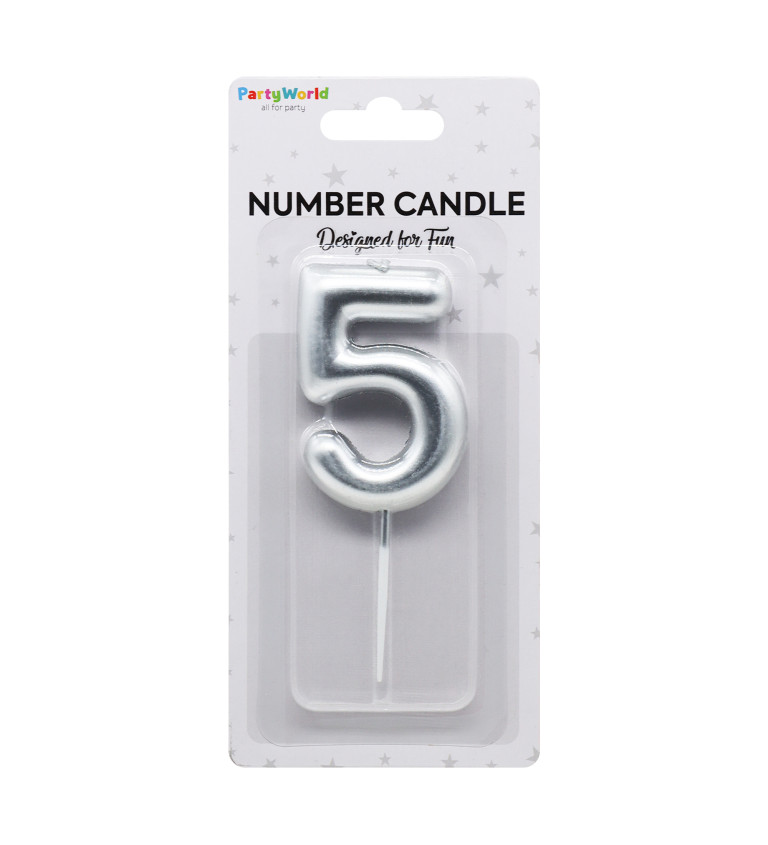 Stříbrná dortová svíčka číslo 5
