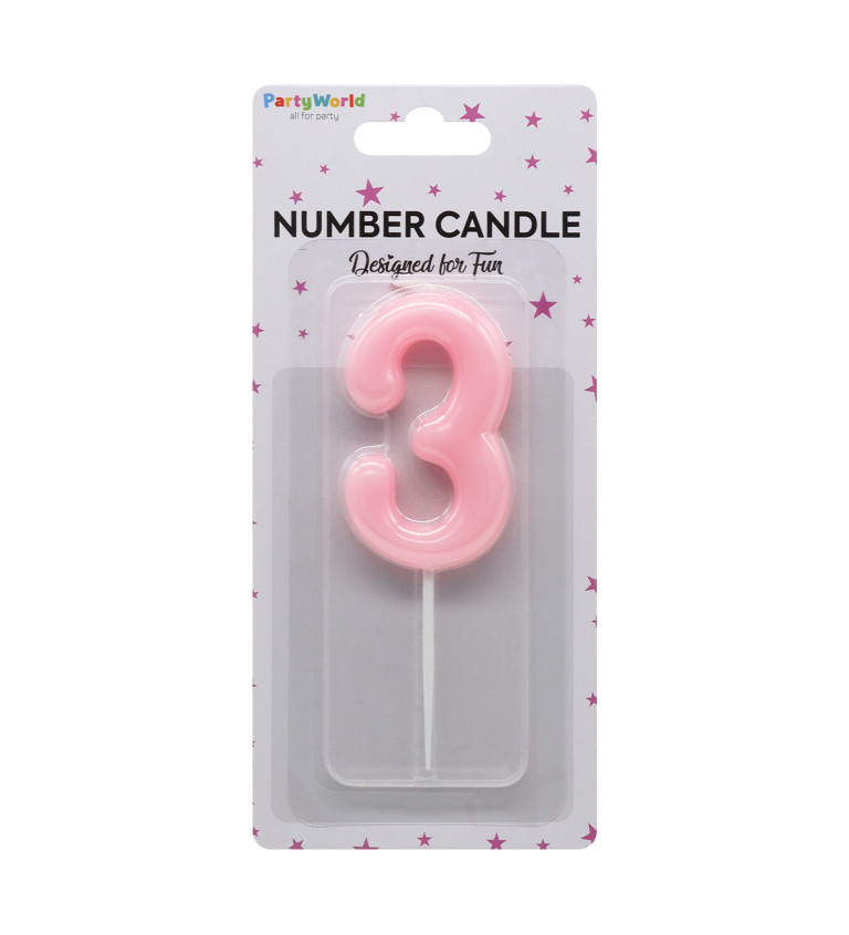 Narozeninová svíčka číslo 3 – růžová