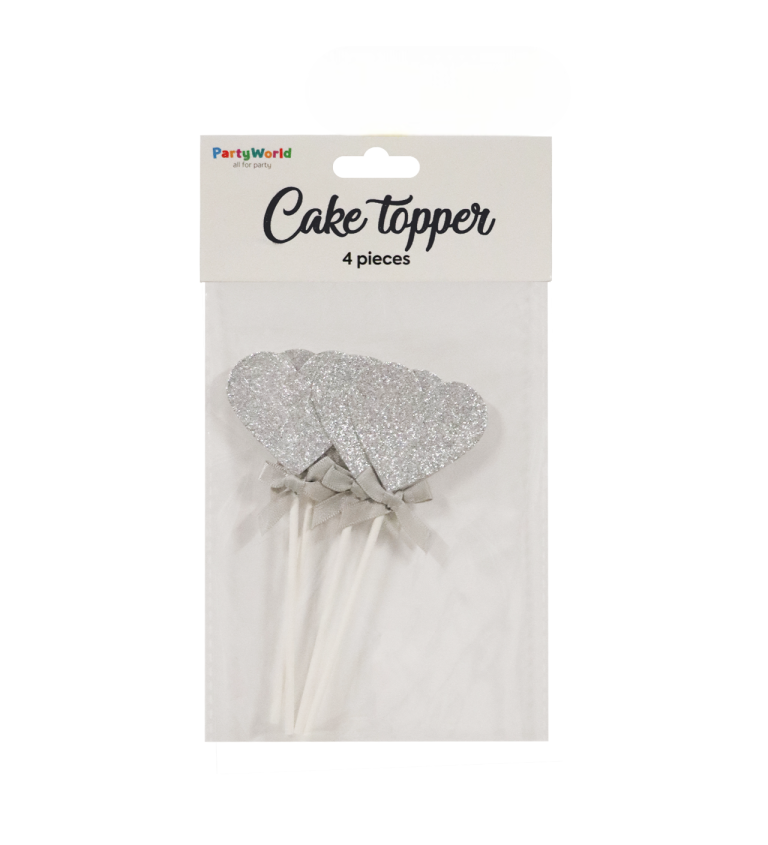 Narozeninové zápichy do dortu srdíčka stříbrná