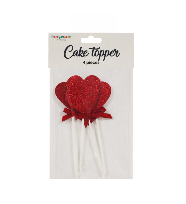 Narozeninové zápichy do dortu srdíčka červená