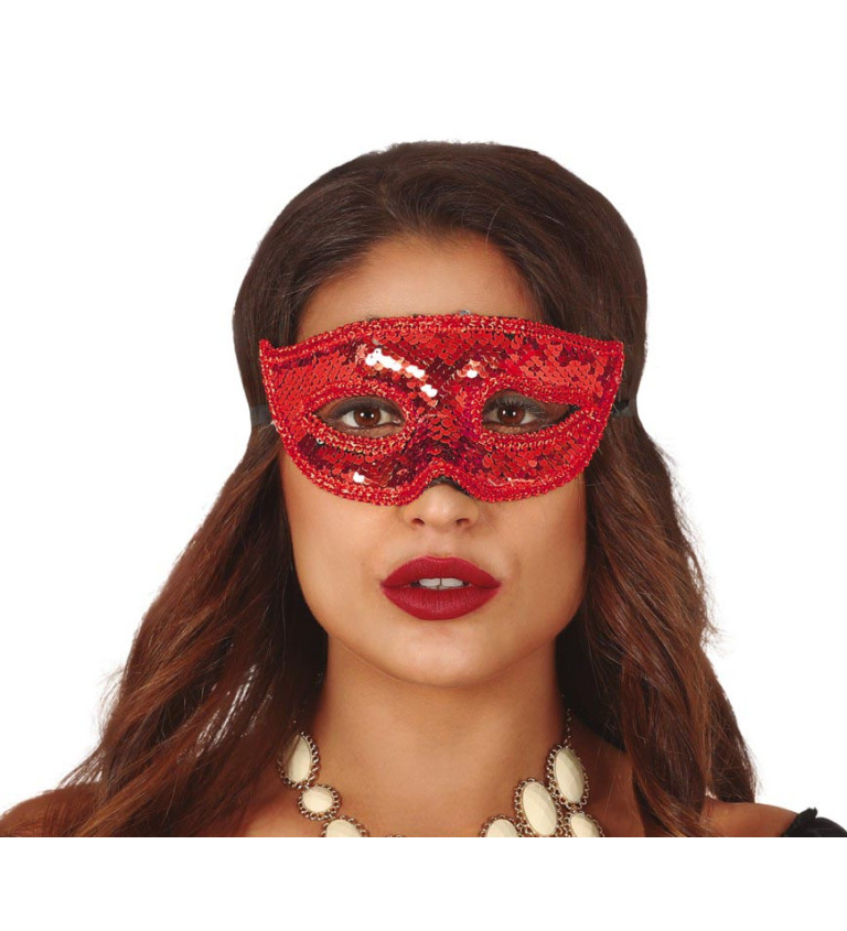 Červená flitrová škraboška