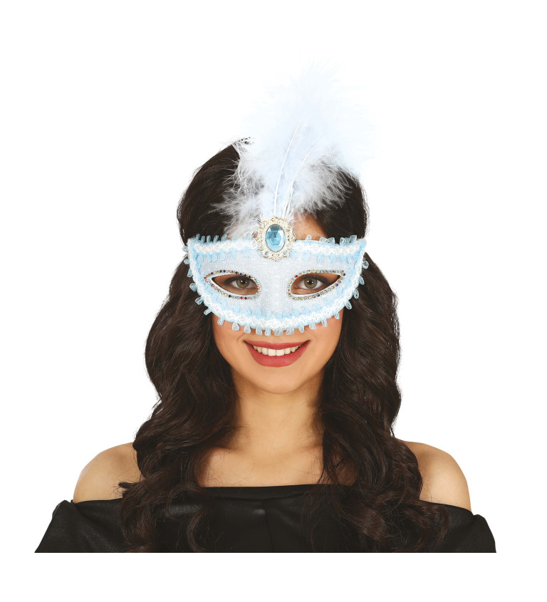 Modrá škraboška s modrým peřím