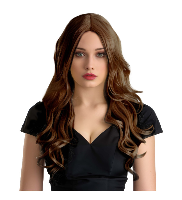 Dámská paruka Hollywood vlnitá hnědá