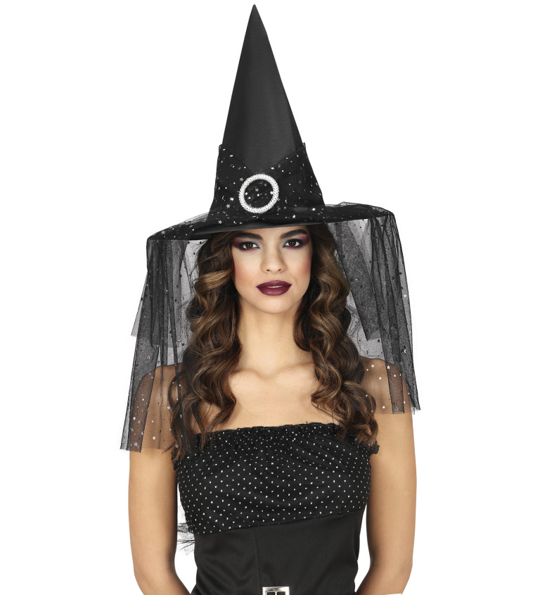 Elegantní čarodějnický klobouk se závojem