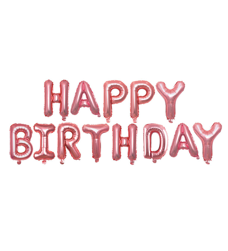 Fóliový balónek – Happy Birthday nápis rosegold