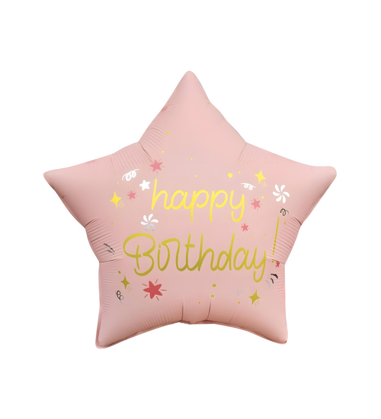 Narozeninový fóliový balónek Happy Birthday – modrá hvězda 46 cm