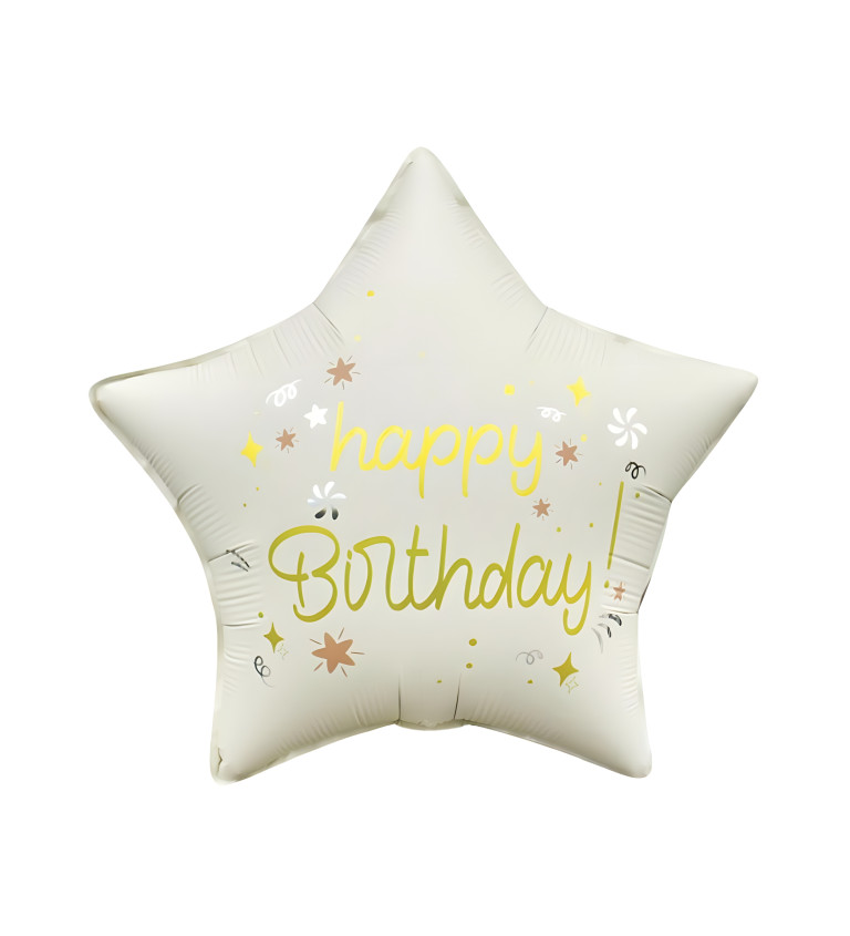 Narozeninový fóliový balónek Happy Birthday – bílá hvězda 46 cm
