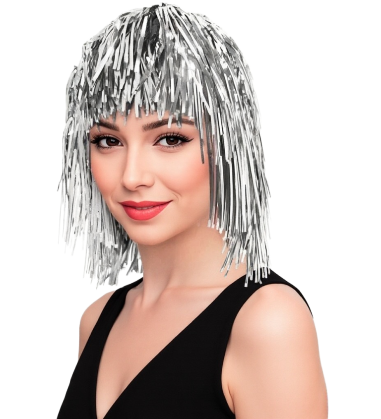 Stříbrná metalická paruka
