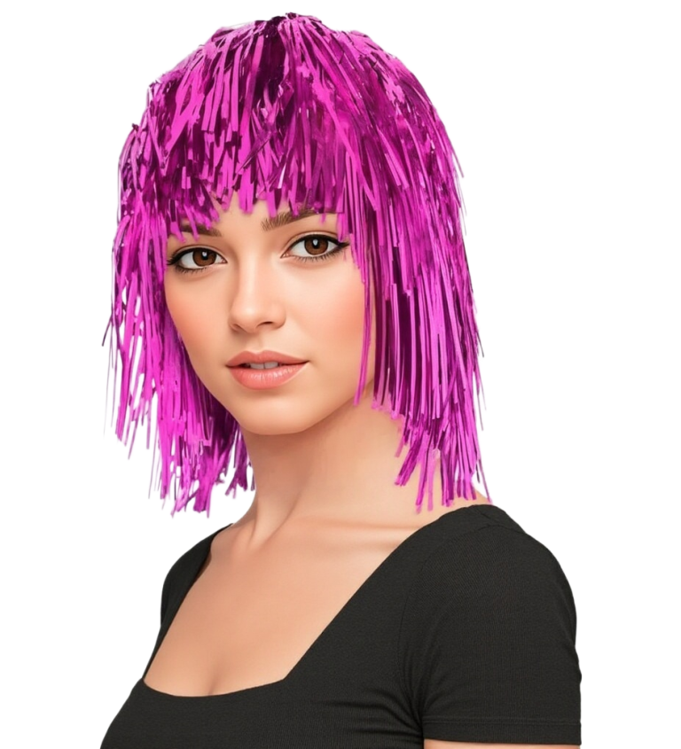 Růžová metalická paruka