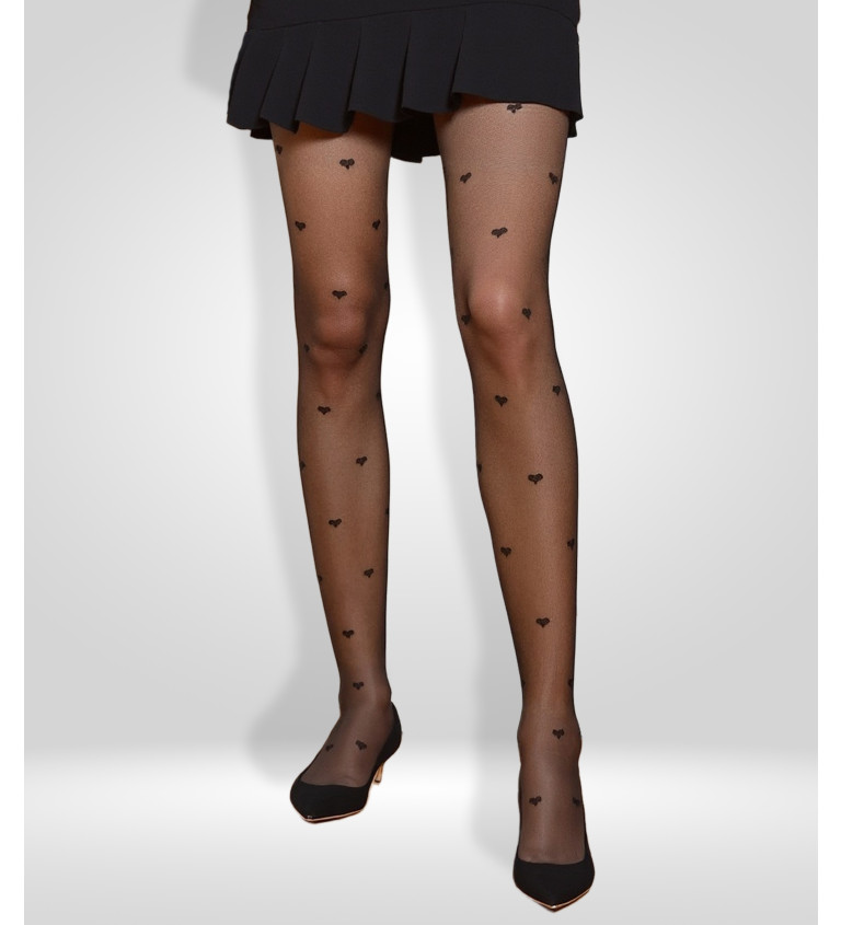 Černé punčochové kalhoty se srdíčky