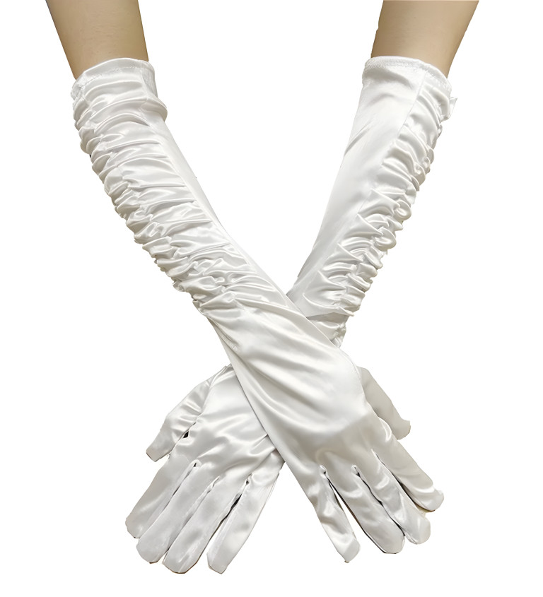 Elegantní nařasené rukavice v bílé barvě