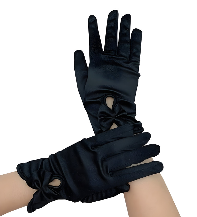 Elegantní krátké rukavice s mašlí v černé barvě