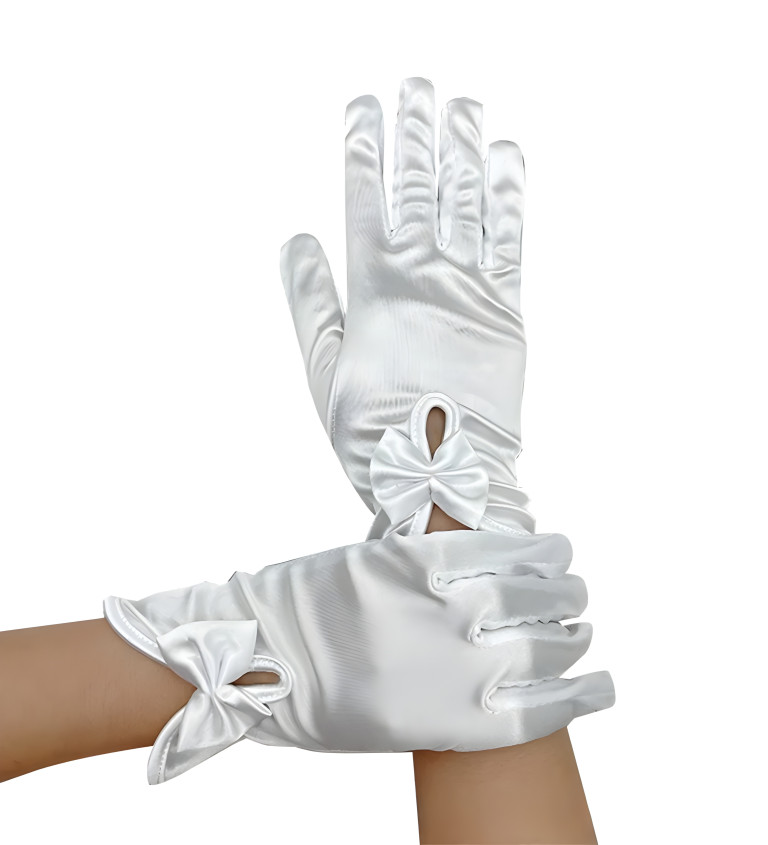 Elegantní krátké rukavice s mašlí v bílé barvě