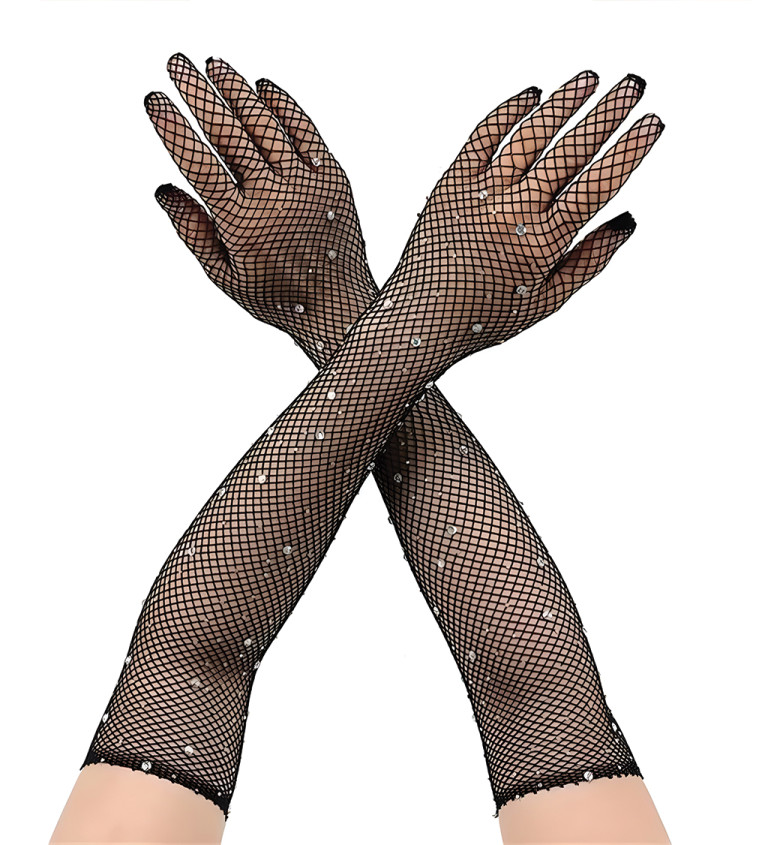 Elegantní černé rukavice s kamínky