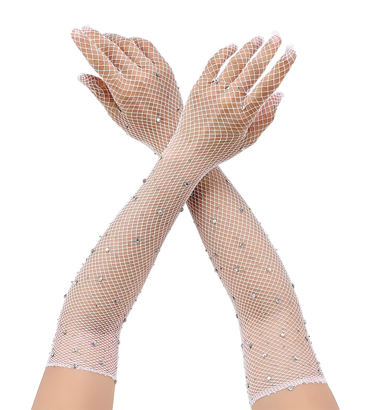 Elegantní bílé rukavice s kamínky