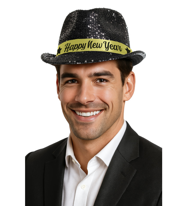 Klobouk Happy New Year černý