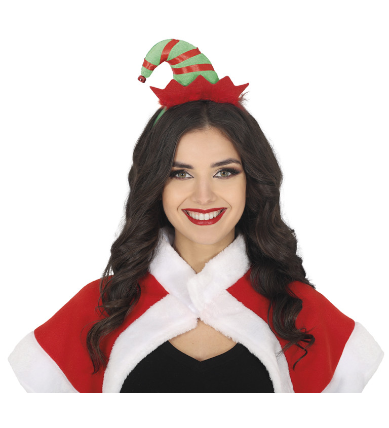Vánoční čelenka s elfí čepičkou